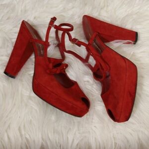 Sonia Rykiel Red Suede Platform Heels